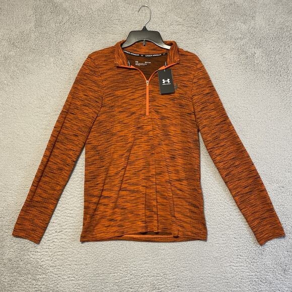 Under Armour Shirt Mens Small Orange Fitted 1/2 Zip Seamless Pullover NEW NWT - Picture 1 of 14